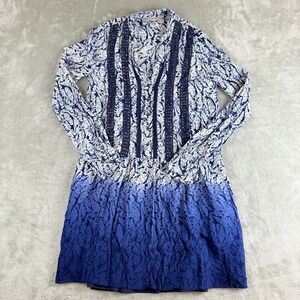 Knox‎ Rose Tunic Dress Womens XS Blue White Patterned Crochet Detail Boho Hippie